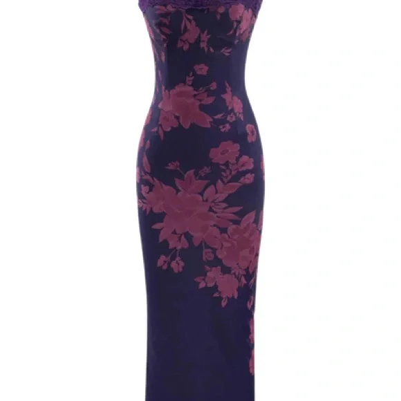 Sheath Slip Dress with Burgundy Floral Lace - Picture 3 of 4